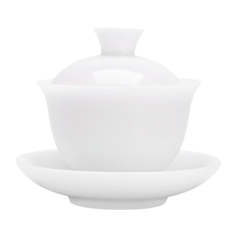 Ice Jade White Porcelain Unglazed Thin Walled Sancai Gaiwan [Ingot] 120/150/230ml