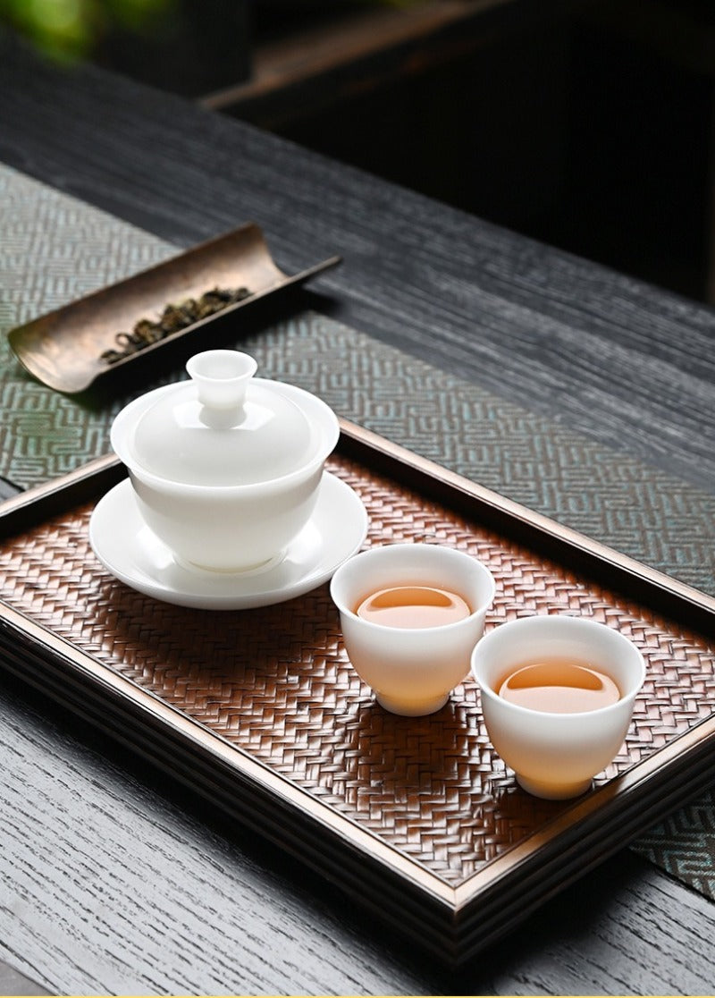 Ice Jade White Porcelain Unglazed Thin Walled Sancai Gaiwan [Ingot] 120/150/230ml