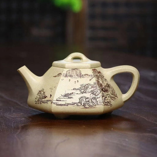 Full Handmade Yixing Zisha Teapot [Liufang Ziye Shi Piao Pot] (Bensan Lu Ni - 300ml)