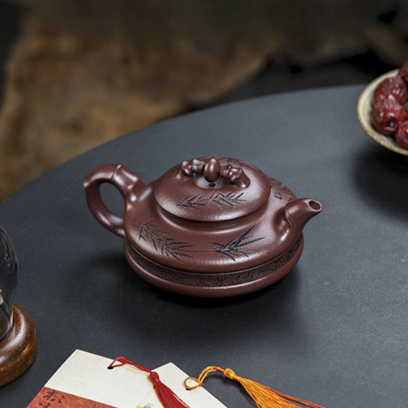 Full Handmade Yixing Zisha Teapot [Lucky Bamboo] (Zi Ni - 480ml)