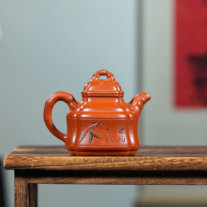 Full Handmade Yixing Zisha Teapot [Sifang Zhu Ding] (Zhu Ni - 280ml)