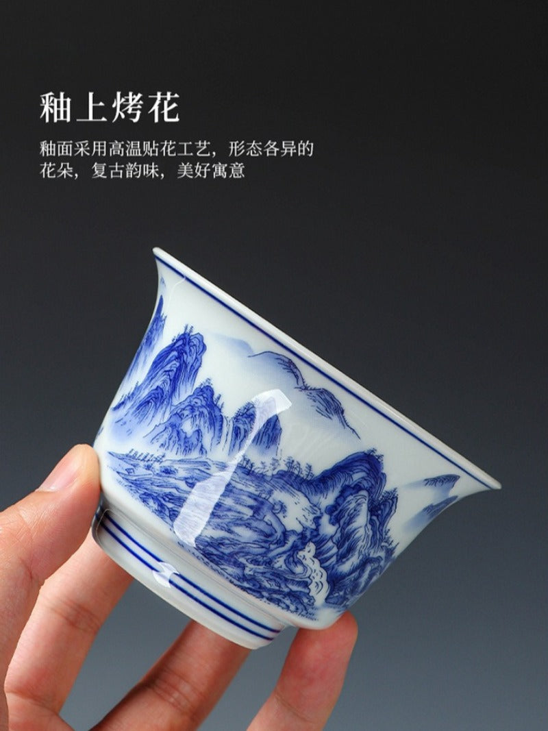 Ancient Celadon Style Ceramic [Qianli Jiangshan] Sancai Gaiwan Set 190ml