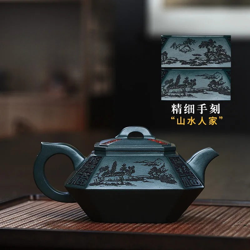 Full Handmade Yixing Zisha Teapot [Sifang Zhufu] (Lao Mo Lu Ni - 300ml)
