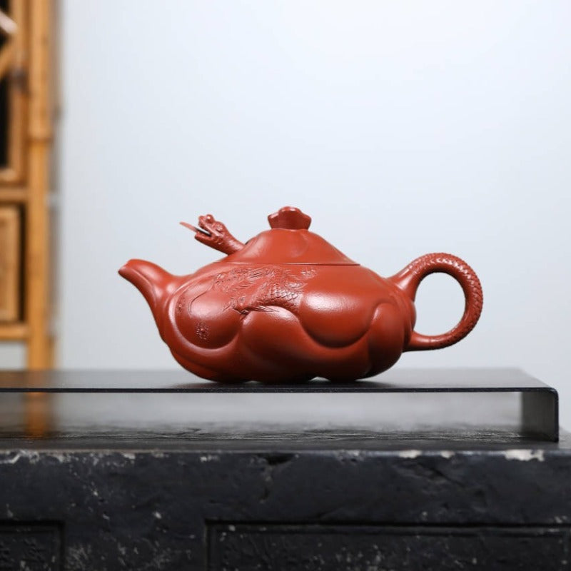 Full Handmade Yixing Zisha Teapot [Carp Dragon Pot] (Zhu Ni - 220/350ml)