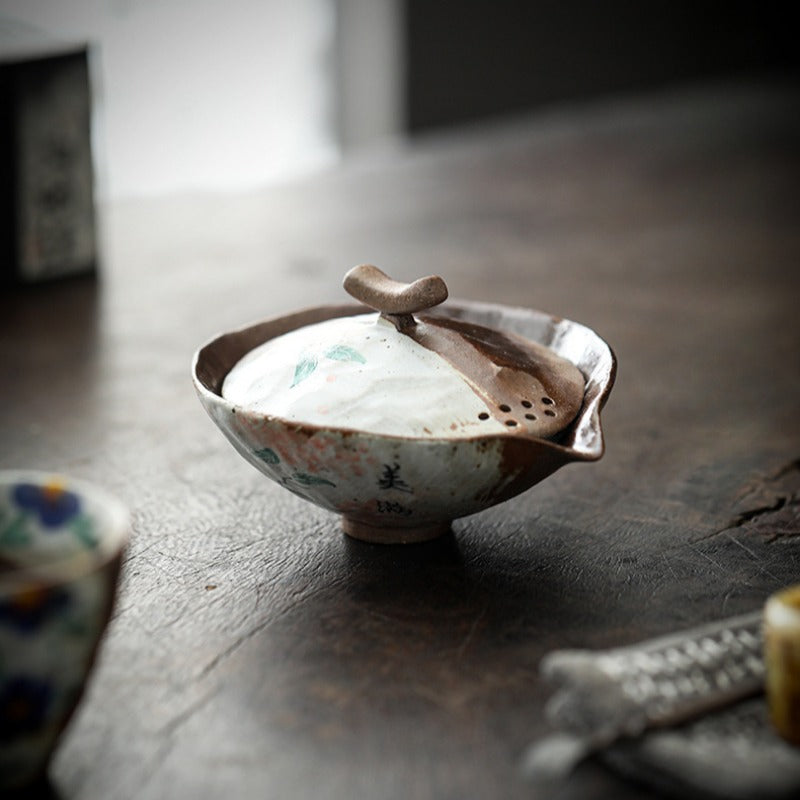 Firewood Fired Hand-painted Floral Ceramic Gaiwan / Tea Cup Set [Happiness] - YIQIN TEA HOUSE | yiqinteahouse.com | ceramic teapot, gaiwan, tea cup, teaware, teaware set