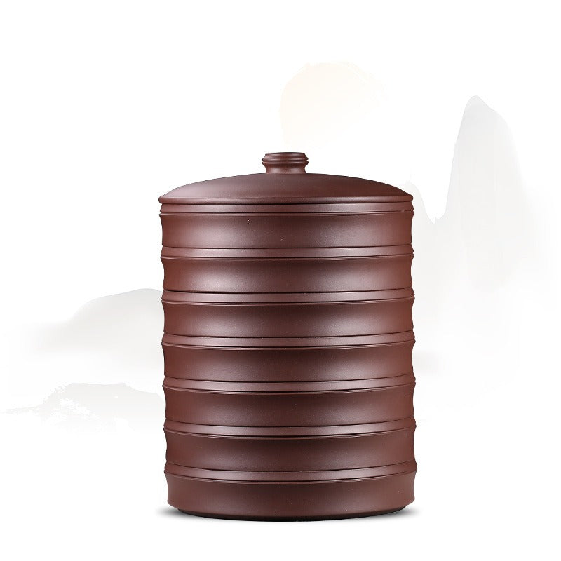 宜兴紫砂 茶饼罐 茶叶罐 存茶罐 [竹段] 层叠款