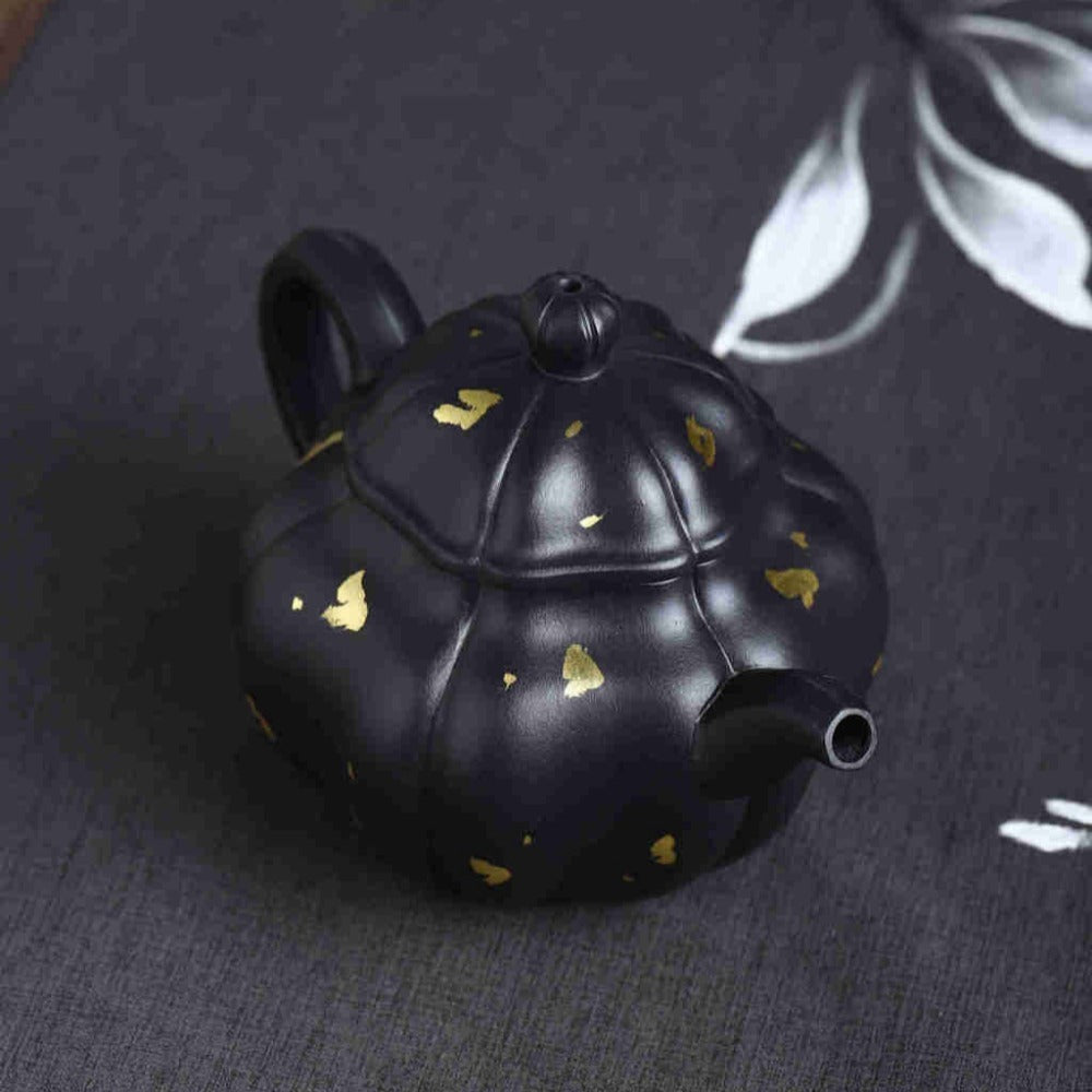 Théière Yixing Zisha entièrement faite à la main [Pot de graines de lotus doré] (Shi Huang - 300 ml)