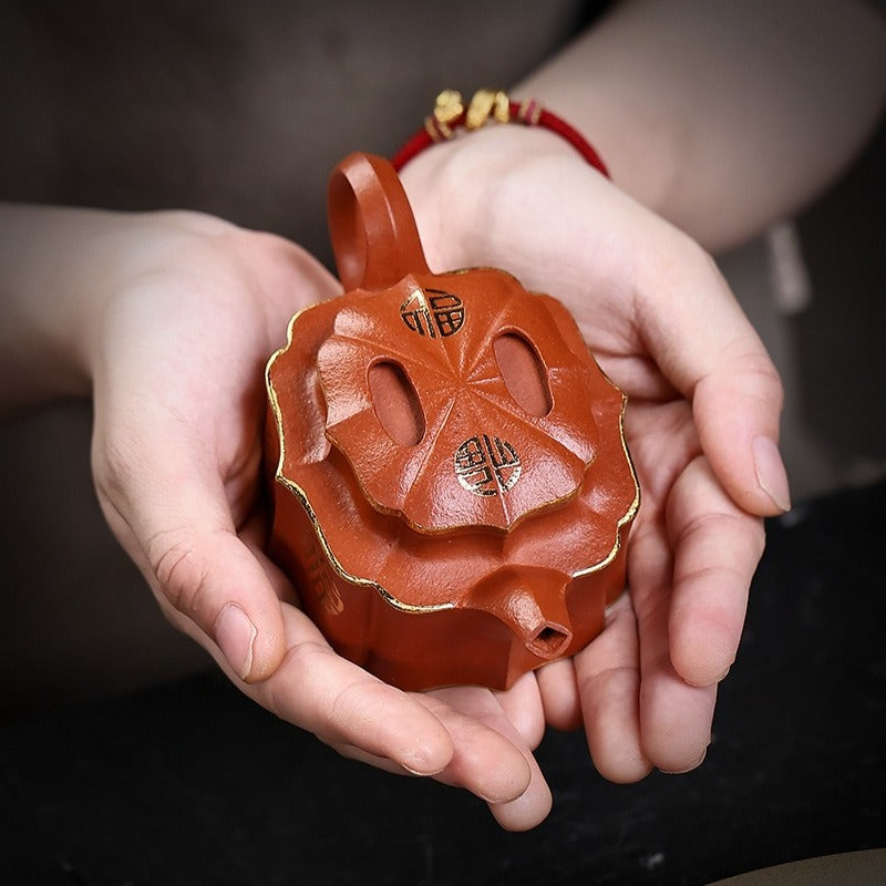 Théière Yixing Zisha entièrement faite à la main [Jin Ling Fu Wen] (Zhu Sha Zhu Ni - 150 ml)