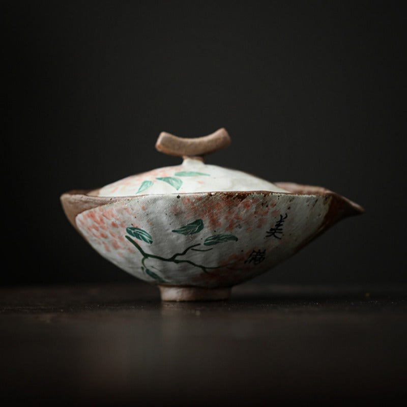 Firewood Fired Hand-painted Floral Ceramic Gaiwan / Tea Cup Set [Happiness] - YIQIN TEA HOUSE | yiqinteahouse.com | ceramic teapot, gaiwan, tea cup, teaware, teaware set