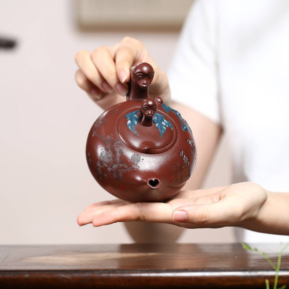 Service à thé Yixing Zisha entièrement fait main [Mère et Fils] (Di Cao Qing - 300 ml)