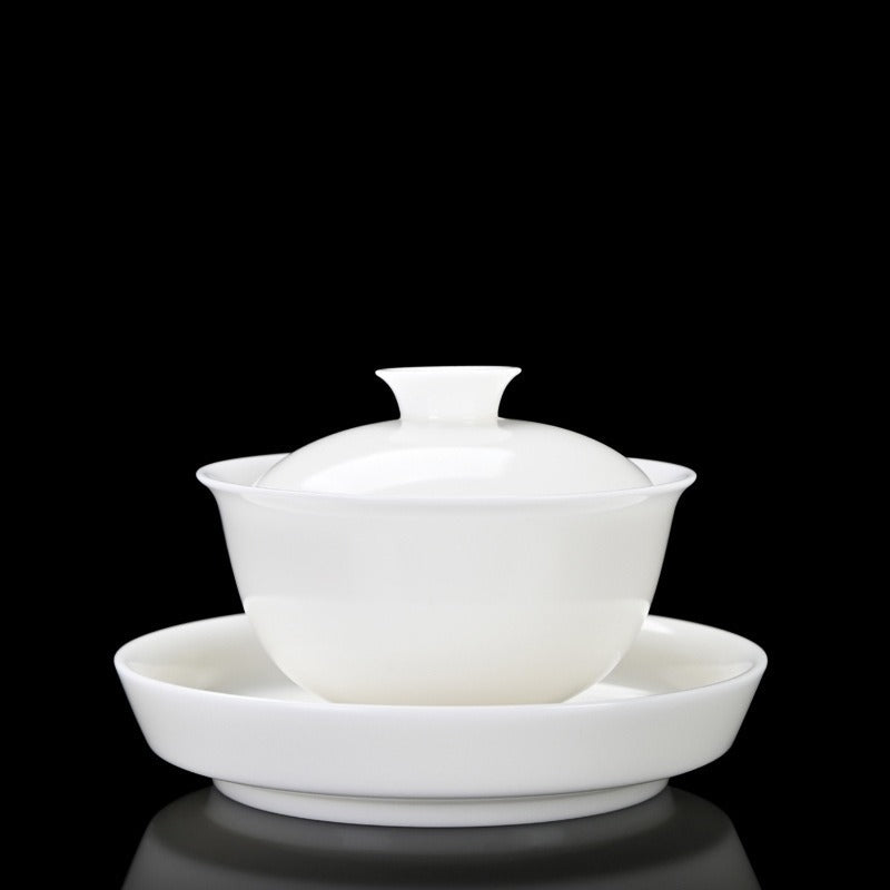 Ice Jade White Porcelain Unglazed Thin Walled Sancai Gaiwan [Ingot] 120/150/230ml