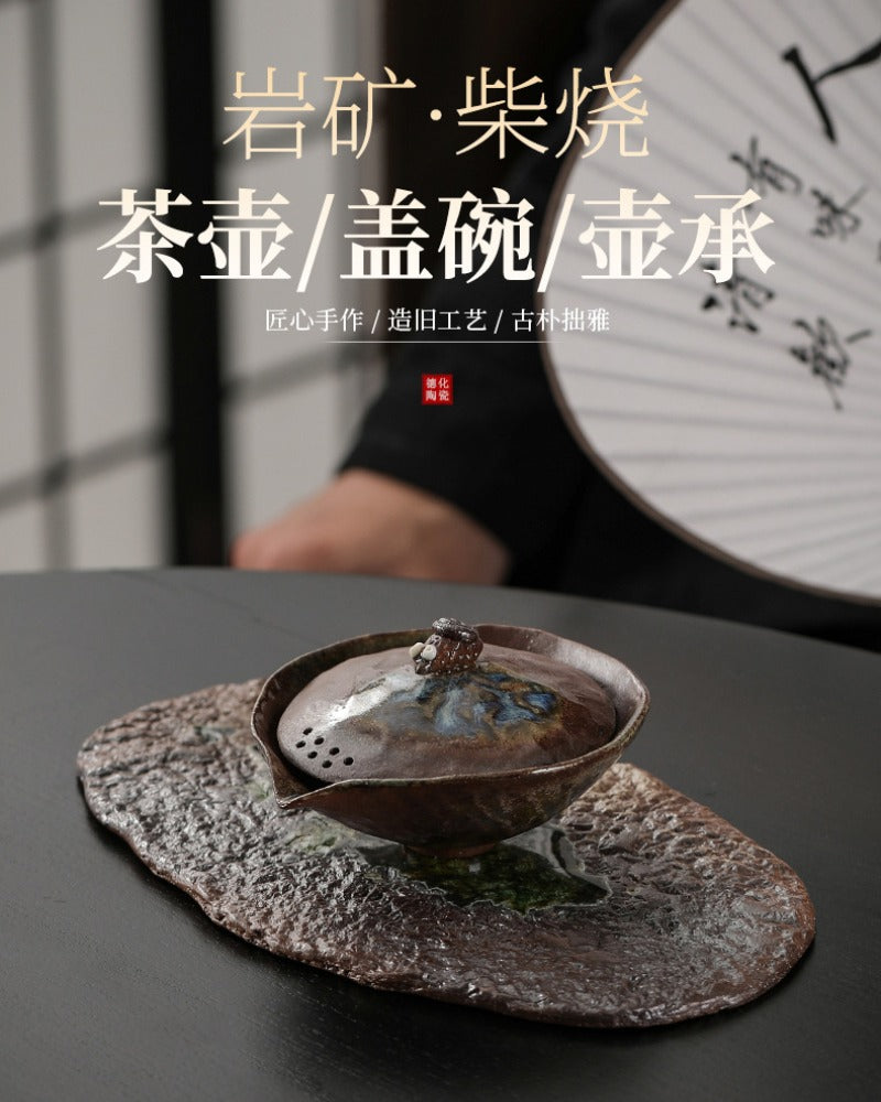 Kiln Change Firewood Firing Handmade Ceramic Gaiwan / Hand-Grab Pot / Tea Tray - YIQIN TEA HOUSE | yiqinteahouse.com | ceramic teapot, gaiwan, tea tray, teapot, teaware