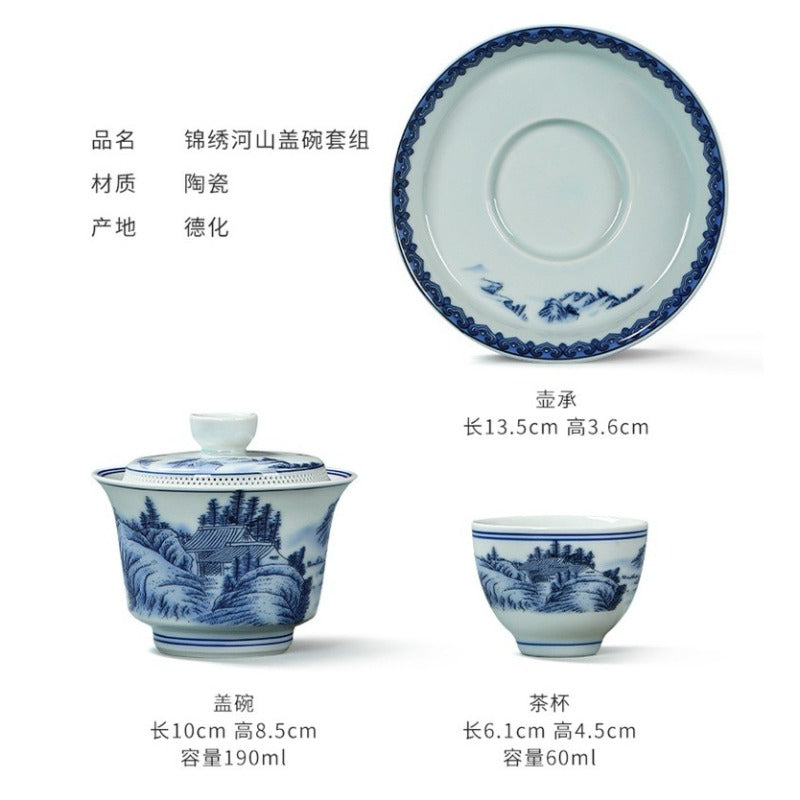 Ancient Celadon Style Ceramic [Jinxiu Heshan] Sancai Gaiwan Set 190ml