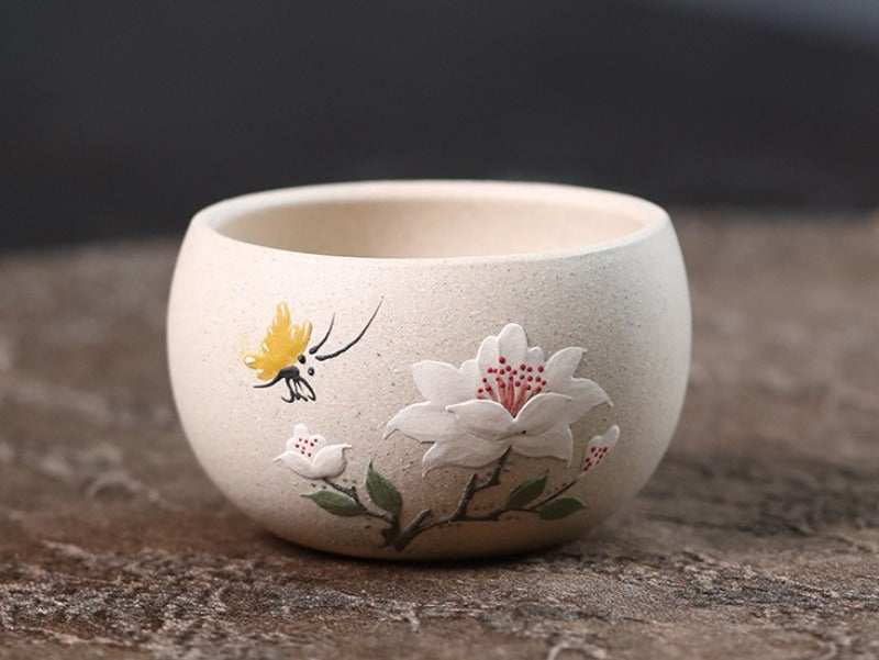 Handmade Yixing Zisha Master Tea Cup [Plum Blossom / Magnolia] 90ml
