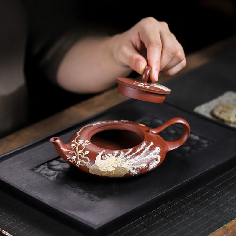 Full Handmade Yixing Zisha Teapot [Beautiful Feather] (Zi Ni - 230ml) - YIQIN TEA HOUSE | yiqinteahouse.com | 200-300ml, full handmade zisha teapot, teapot, teaware