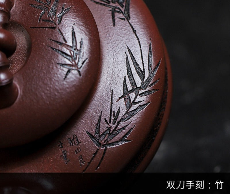 Full Handmade Yixing Zisha Teapot [Lucky Bamboo] (Zi Ni - 480ml)