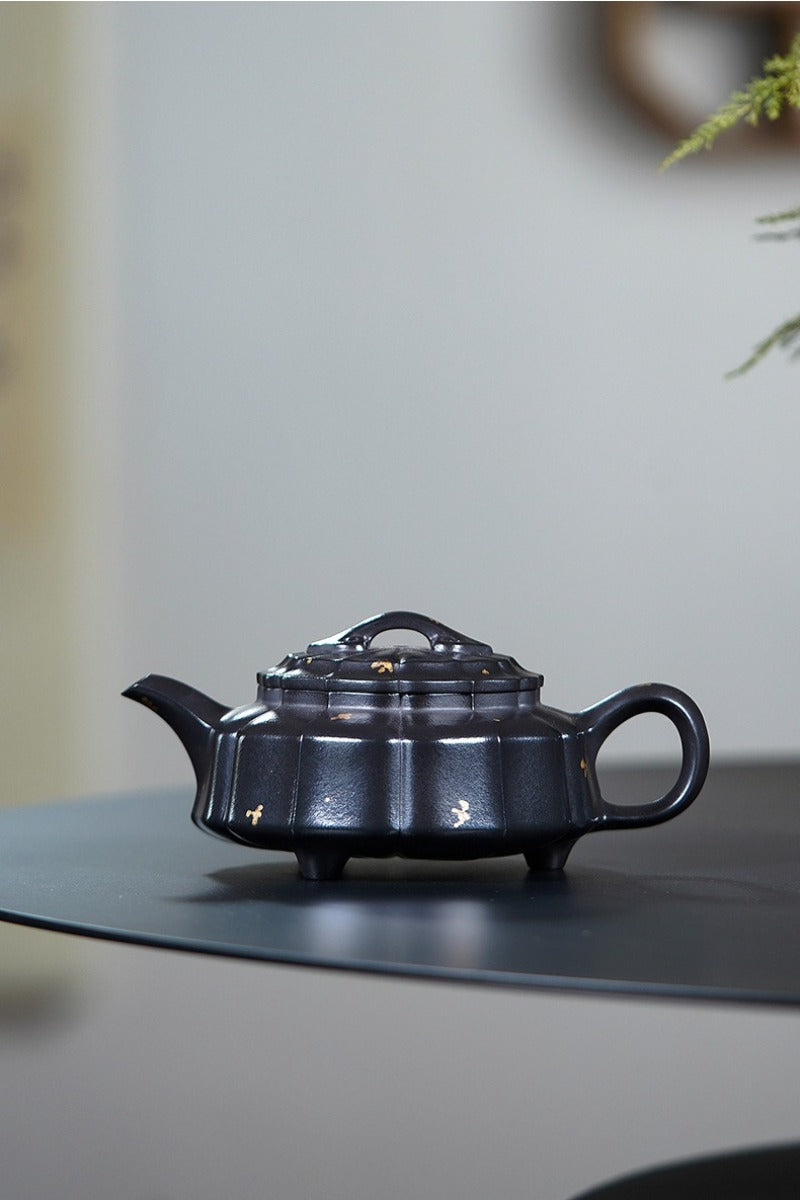 Vollständig handgefertigte Yixing-Zisha-Teekanne [Jinwen Zhou Pan] (Reduzierend gebrannter Zhu Ni - 240 ml)