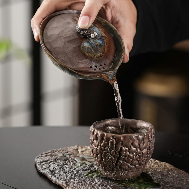 Kiln Change Firewood Firing [Yan Kuang] Hand-Grab Pot / Tea Tray Set - YIQIN TEA HOUSE | yiqinteahouse.com | ceramic teapot, gaiwan, tea tray, teapot, teaware