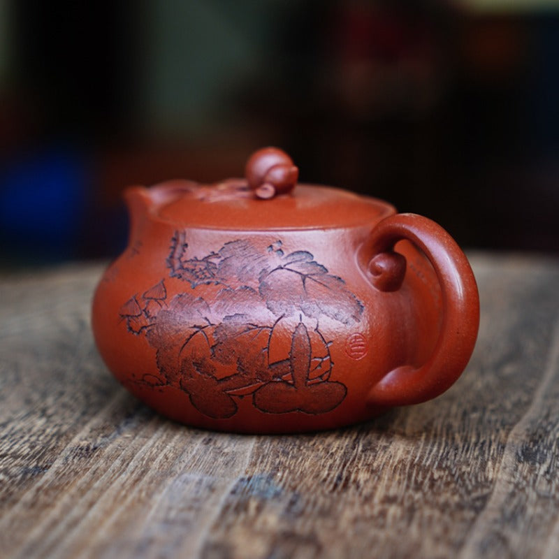 Full Handmade Yixing Zisha Teapot [Good Fortune & Prosperity Pot] (Zhu Ni - 200ml)