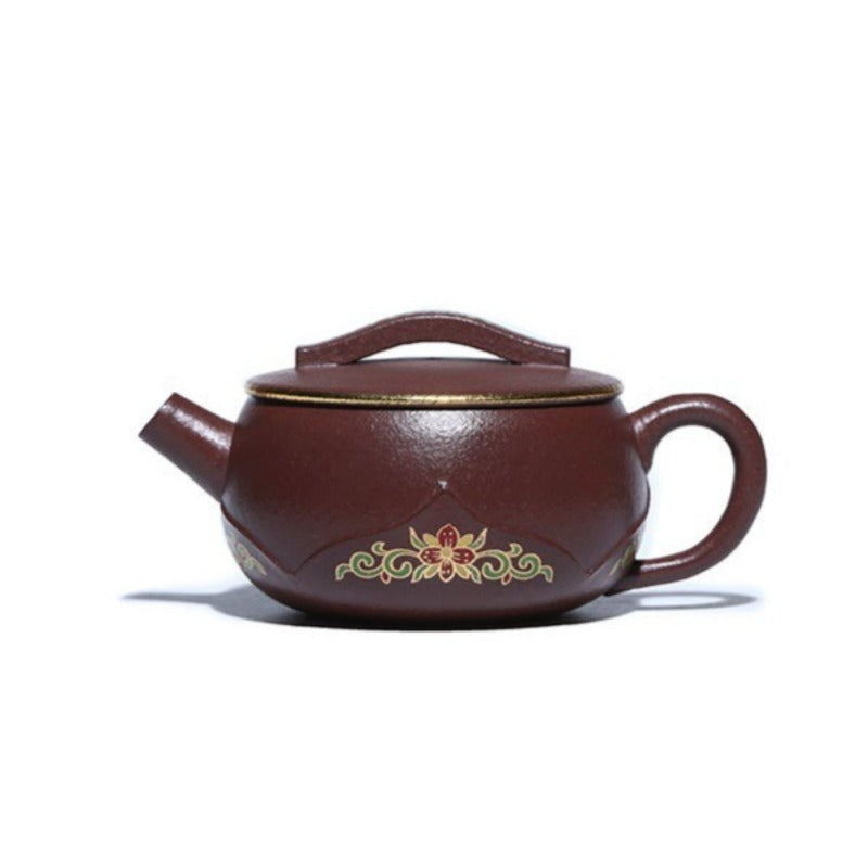 全手工宜兴紫砂茶壶 [竹影莲花] (30目紫泥 - 170ml)