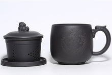 Load image into Gallery viewer, Yixing Zisha Tea Mug with Filter [Teng Long] | 宜兴紫砂 原矿黑泥 手工刻绘 [腾龙] (带茶滤/茶水分离) 盖杯
