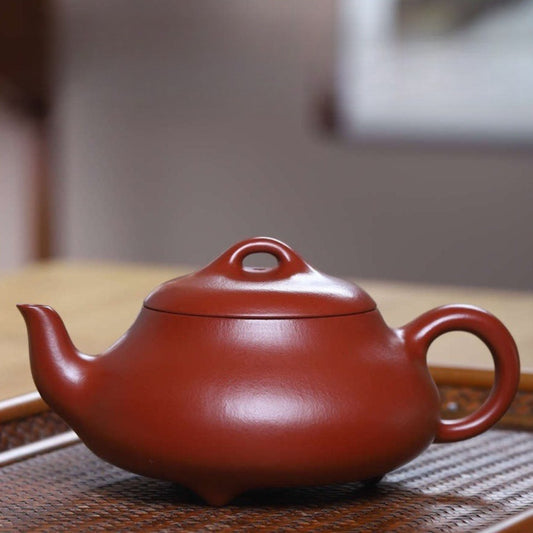 全手工宜兴紫砂茶壶 [汉棠石瓢壶] (小煤窑朱泥 - 240ml)