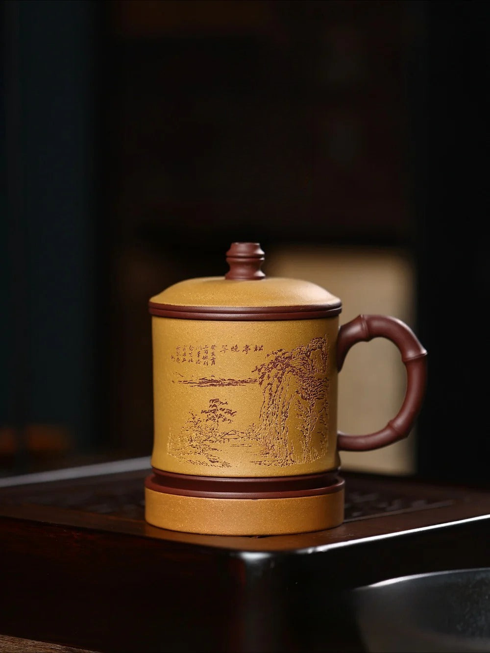 Tasse à thé Yixing Zisha avec filtre [Song Ting Wan Cui] (Zi Ni / Huangjin Duan Ni - 390 ml)