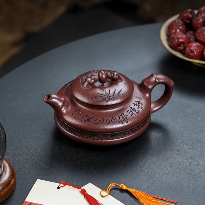 Full Handmade Yixing Zisha Teapot [Lucky Bamboo] (Zi Ni - 480ml)