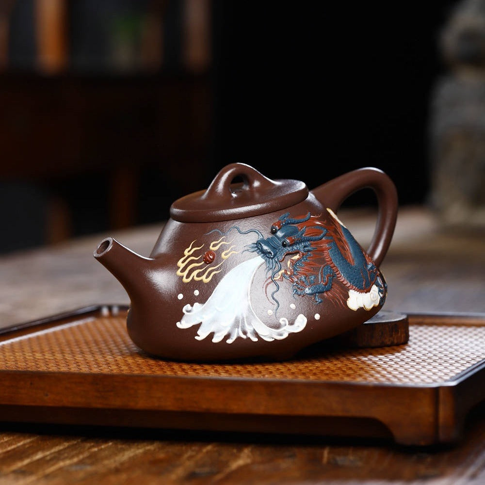 Full Handmade Yixing Zisha Teapot [Dragon Ziye Shi Piao Pot 堆龙子冶石瓢壶] (Lao Zi Ni - 350ml)