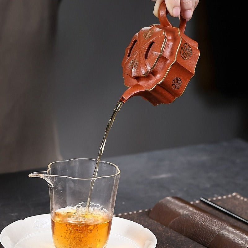 Théière Yixing Zisha entièrement faite à la main [Jin Ling Fu Wen] (Zhu Sha Zhu Ni - 150 ml)