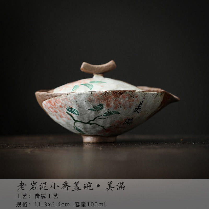 Firewood Fired Hand-painted Floral Ceramic Gaiwan / Tea Cup Set [Happiness] - YIQIN TEA HOUSE | yiqinteahouse.com | ceramic teapot, gaiwan, tea cup, teaware, teaware set