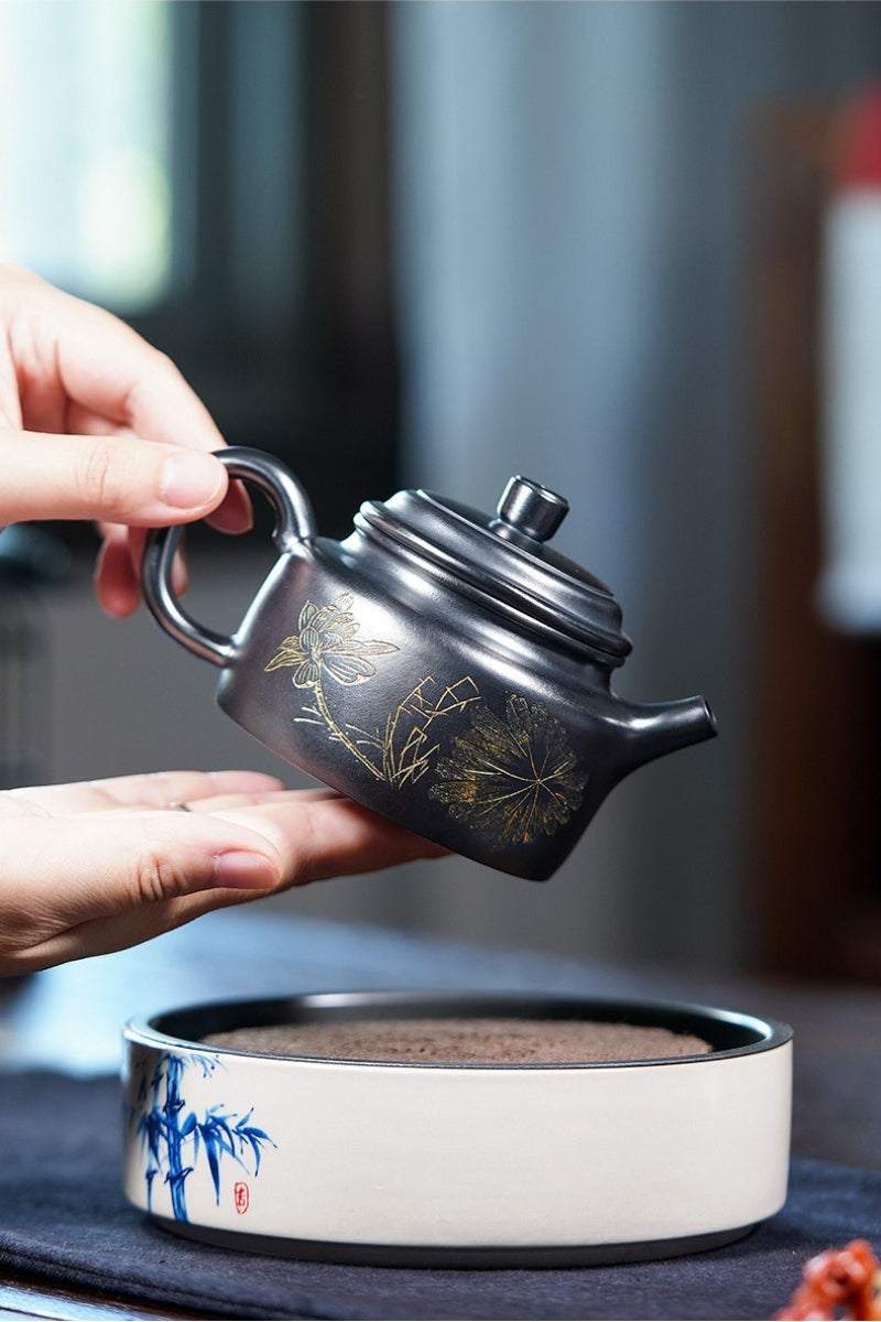 Full Handmade Yixing Zisha Teapot [De Zhong] (Hei Ni - 300ml)