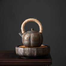 Load image into Gallery viewer, Retro Gilded Round Storage Ceramic Tea Tray (with Rattan Mat)
