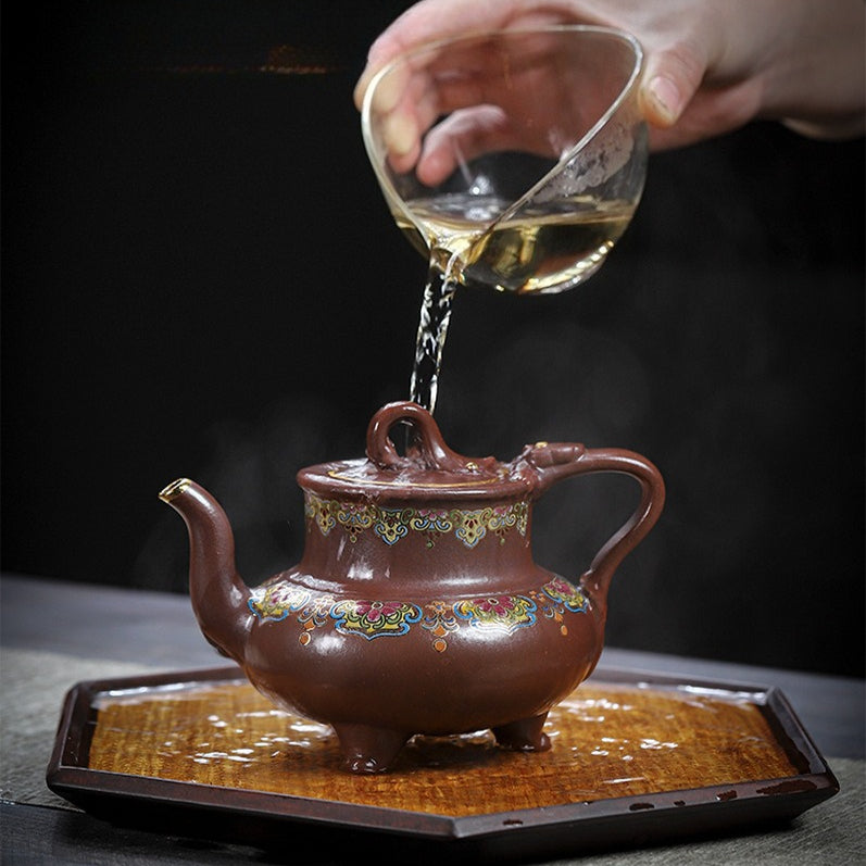 Tetera Yixing Zisha hecha a mano [Sanzu Fan Hua] (Jinsha Zi Ni - 350ml)