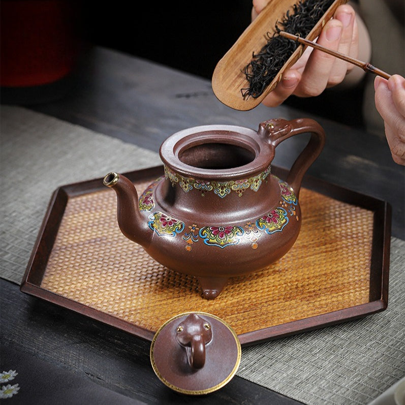 Tetera Yixing Zisha hecha a mano [Sanzu Fan Hua] (Jinsha Zi Ni - 350ml)