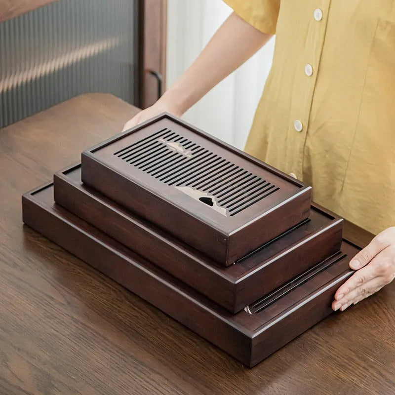 Bamboo Tea Tray with Storage [Mountain] - YIQIN TEA HOUSE | yiqinteahouse.com | tea tray, teaware