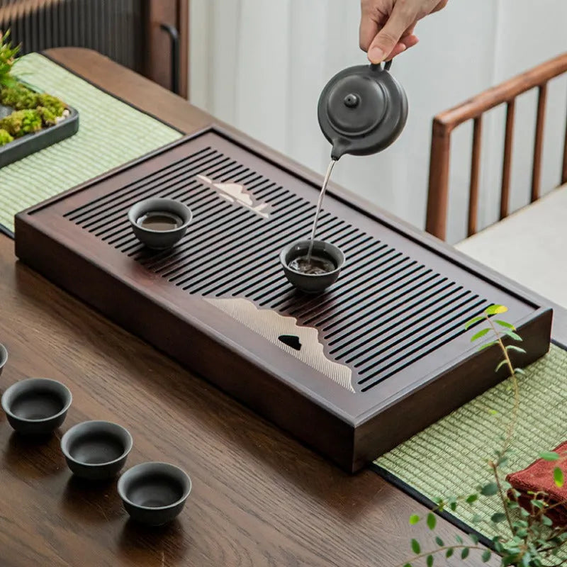 Bamboo Tea Tray with Storage [Mountain] - YIQIN TEA HOUSE | yiqinteahouse.com | tea tray, teaware