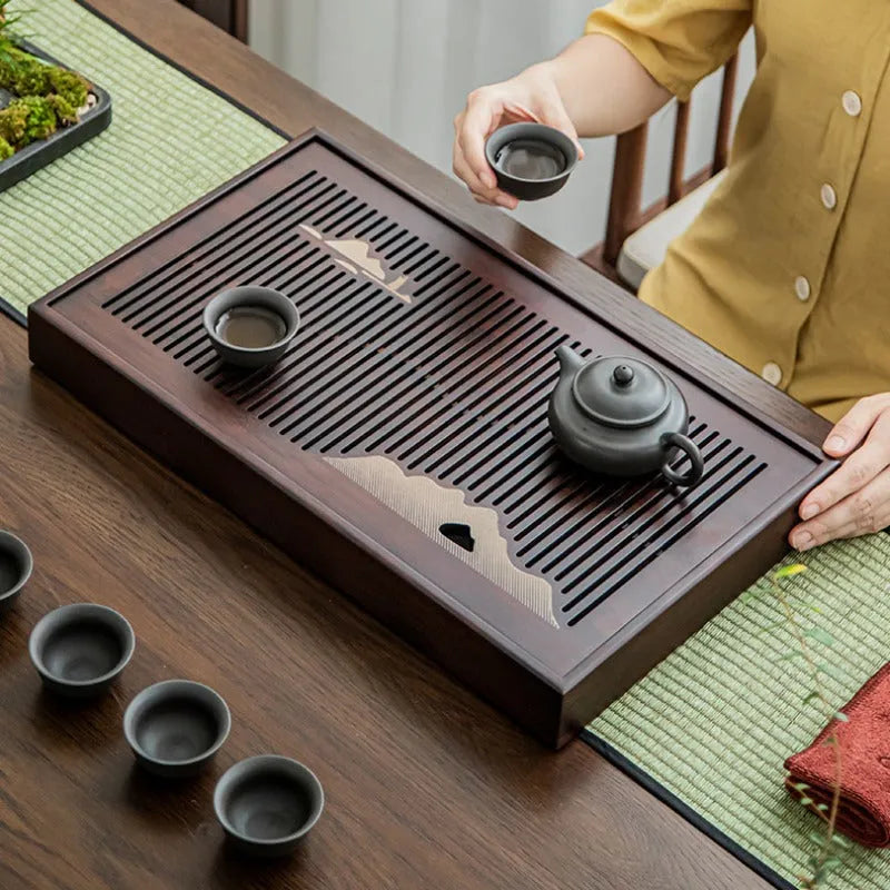 Bamboo Tea Tray with Storage [Mountain] - YIQIN TEA HOUSE | yiqinteahouse.com | tea tray, teaware