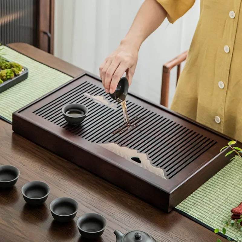 Bamboo Tea Tray with Storage [Mountain] - YIQIN TEA HOUSE | yiqinteahouse.com | tea tray, teaware