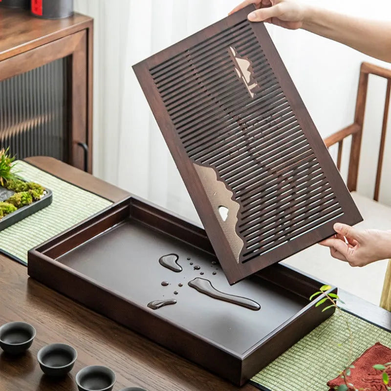 Bamboo Tea Tray with Storage [Mountain] - YIQIN TEA HOUSE | yiqinteahouse.com | tea tray, teaware