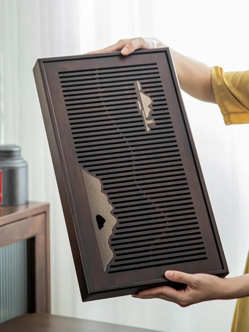 Bamboo Tea Tray with Storage [Mountain] - YIQIN TEA HOUSE | yiqinteahouse.com | tea tray, teaware