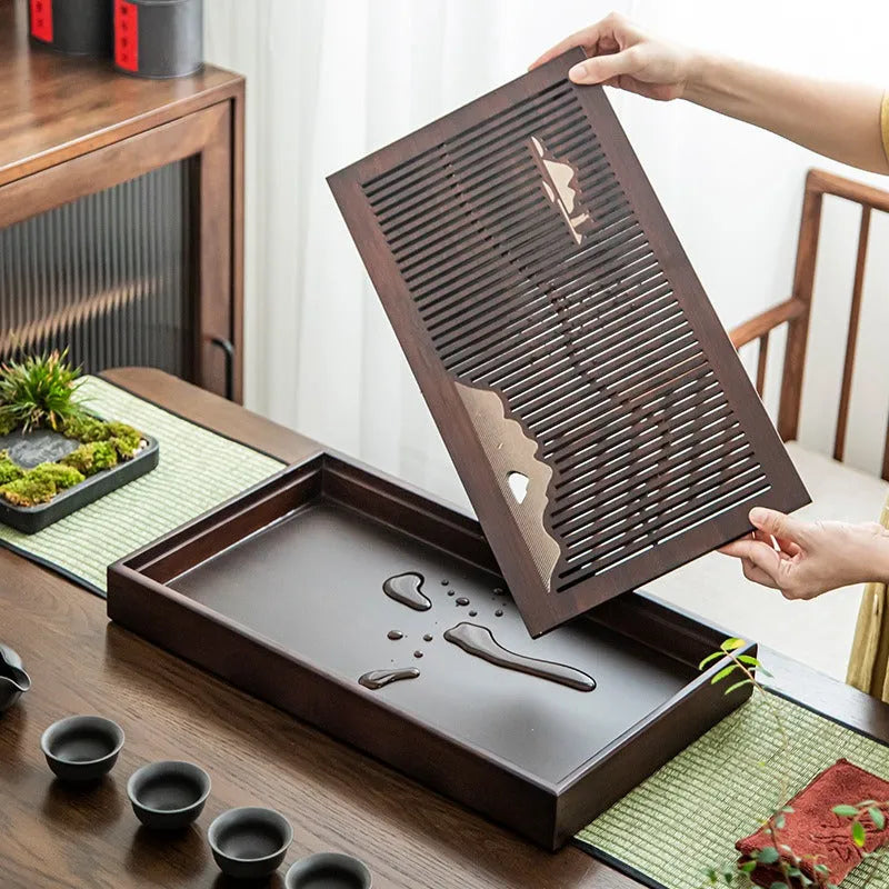 Bamboo Tea Tray with Storage [Mountain] - YIQIN TEA HOUSE | yiqinteahouse.com | tea tray, teaware