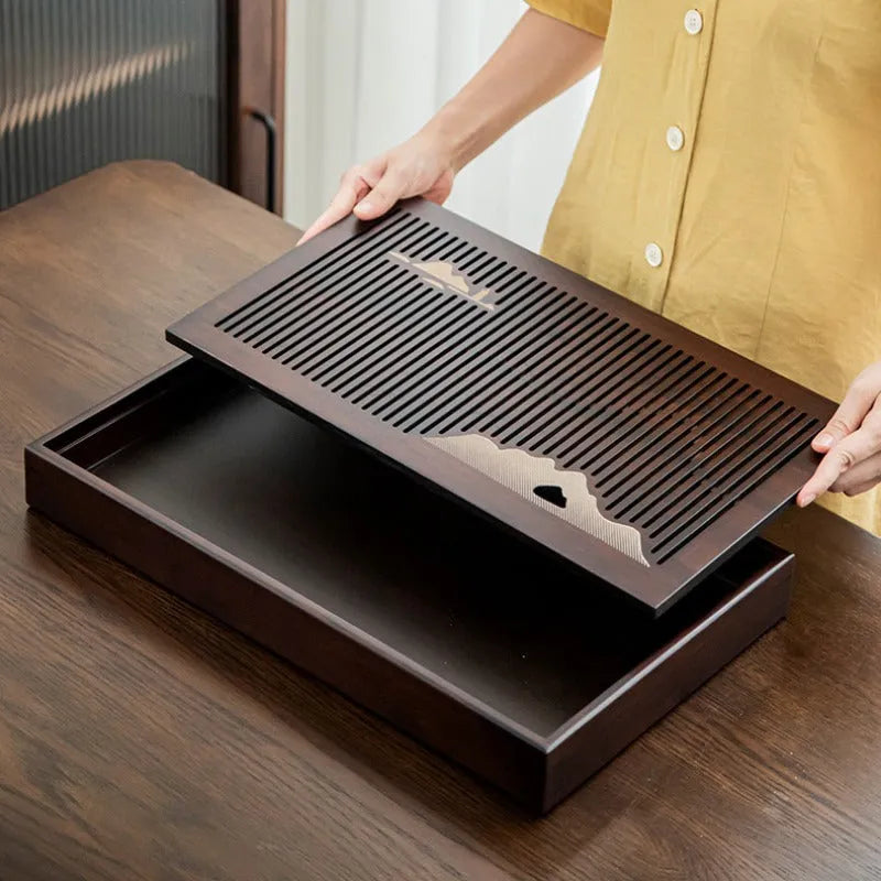 Bamboo Tea Tray with Storage [Mountain] - YIQIN TEA HOUSE | yiqinteahouse.com | tea tray, teaware