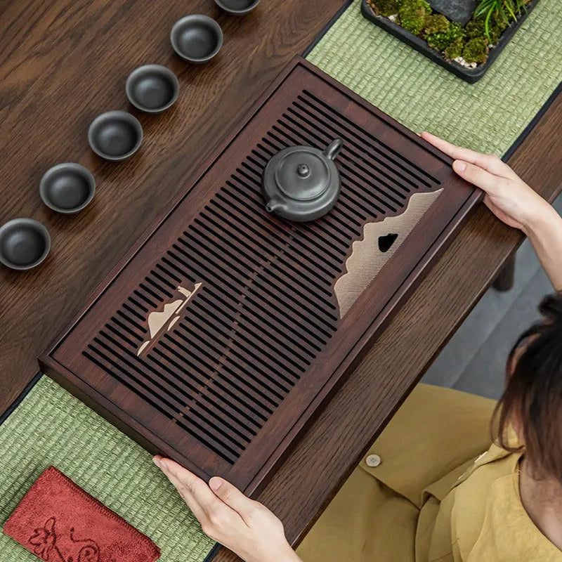 Bamboo Tea Tray with Storage [Mountain] - YIQIN TEA HOUSE | yiqinteahouse.com | tea tray, teaware