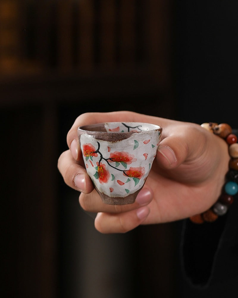 Firewood Fired Hand-painted Floral Ceramic Gaiwan / Fair Cup / Tea Cup - YIQIN TEA HOUSE | yiqinteahouse.com | ceramic teapot, fair cup, gaiwan, tea cup, teapot, teaware