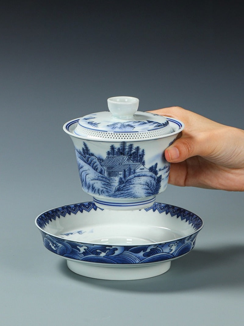 Ancient Celadon Style Ceramic [Jinxiu Heshan] Sancai Gaiwan Set 190ml