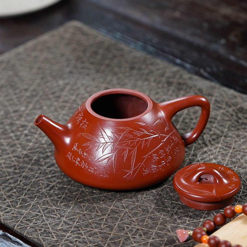 全手工宜兴紫砂茶壶【竹影子冶石瓢】（大红袍 - 300ml）