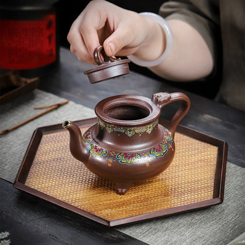Tetera Yixing Zisha hecha a mano [Sanzu Fan Hua] (Jinsha Zi Ni - 350ml)