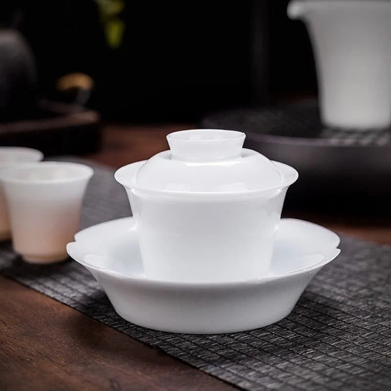 Bing Zhong White Porcelain Sancai Gaiwan Tea Set - YIQIN TEA HOUSE | yiqinteahouse.com | gaiwan, teaware, teaware set