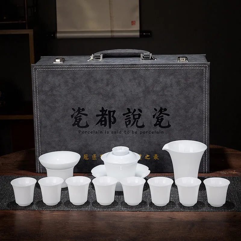 Bing Zhong White Porcelain Sancai Gaiwan Tea Set - YIQIN TEA HOUSE | yiqinteahouse.com | gaiwan, teaware, teaware set